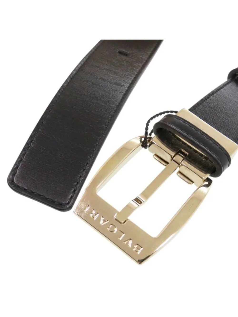 Bvlgari Square Buckle Leather Black Belt